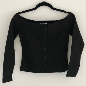 Line & Dot Black Off the Shoulder Long Sleeve Top
